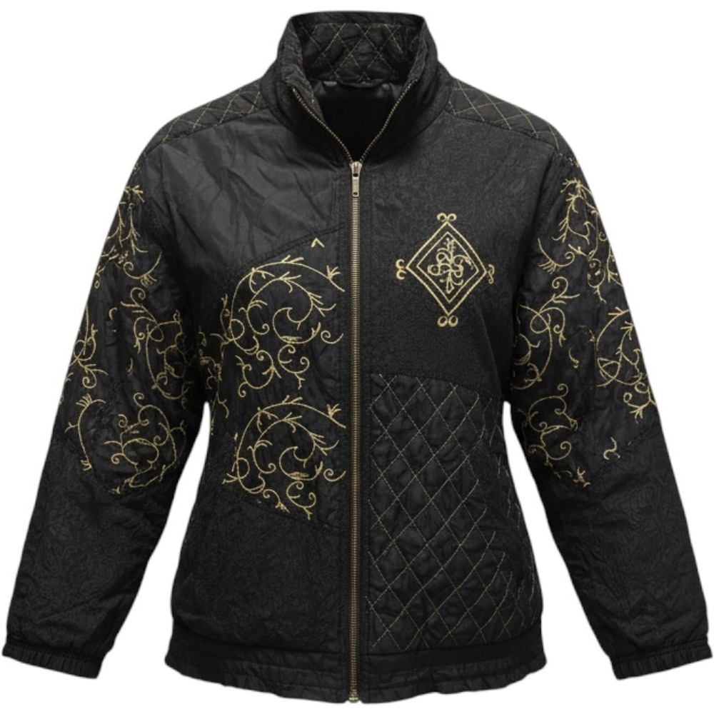 Mureli 100% Silk Jacket Womens XL Black Gold Embroidered Quilted Art to Wear
